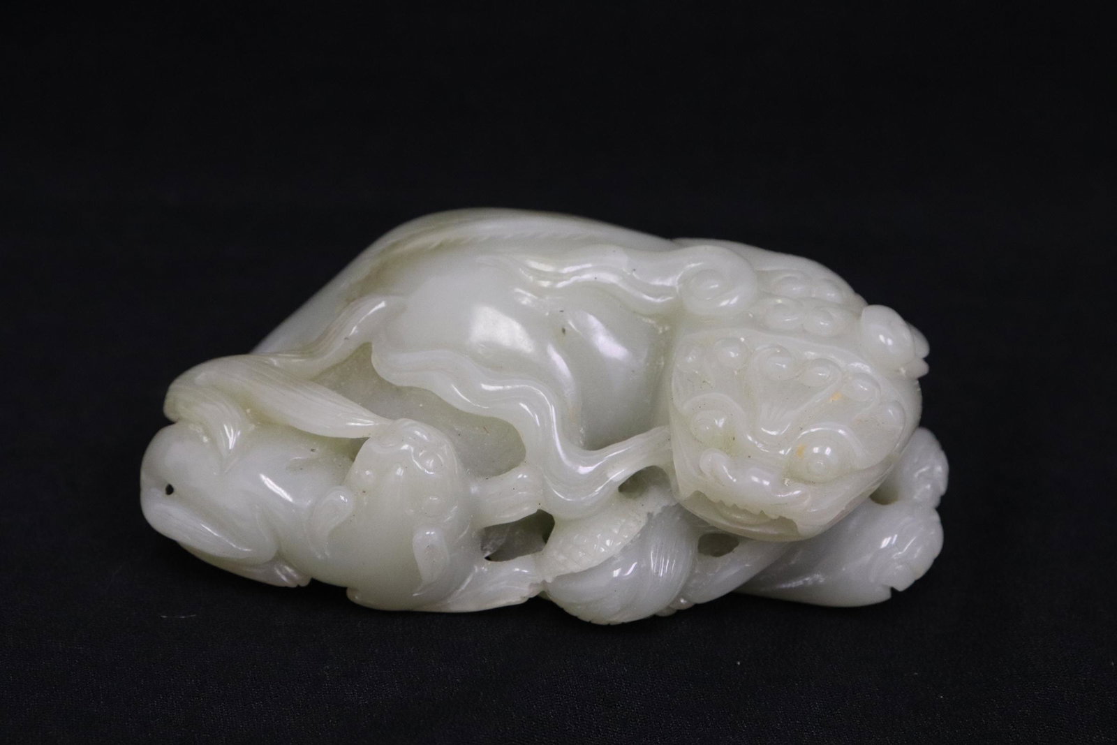 Chinese celadon jade carved qilin group (1 of 9)