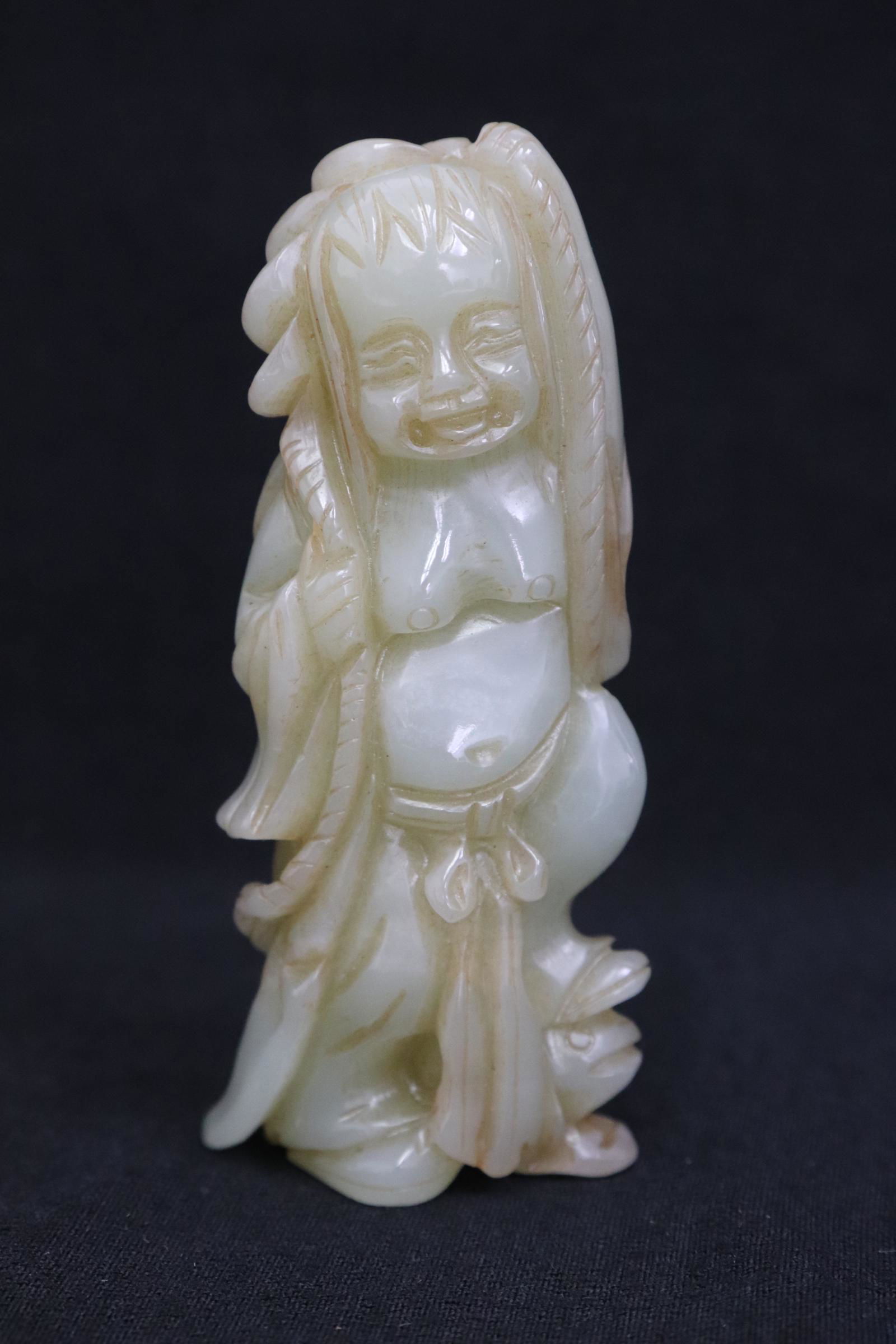 Fine Chinese celadon jade carved figure: Fine Chinese celadon jade carved figure, 3.3"H