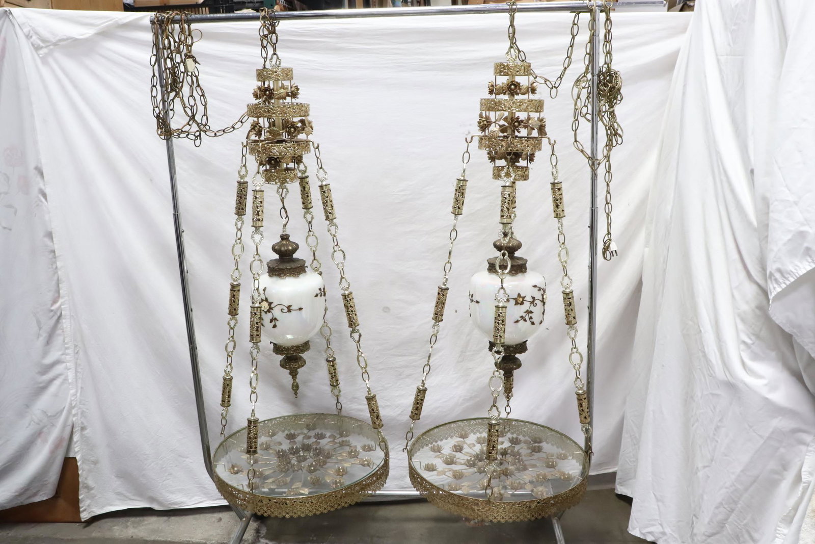 Pair rare mid-century hanging swag table lamps (1 of 9)