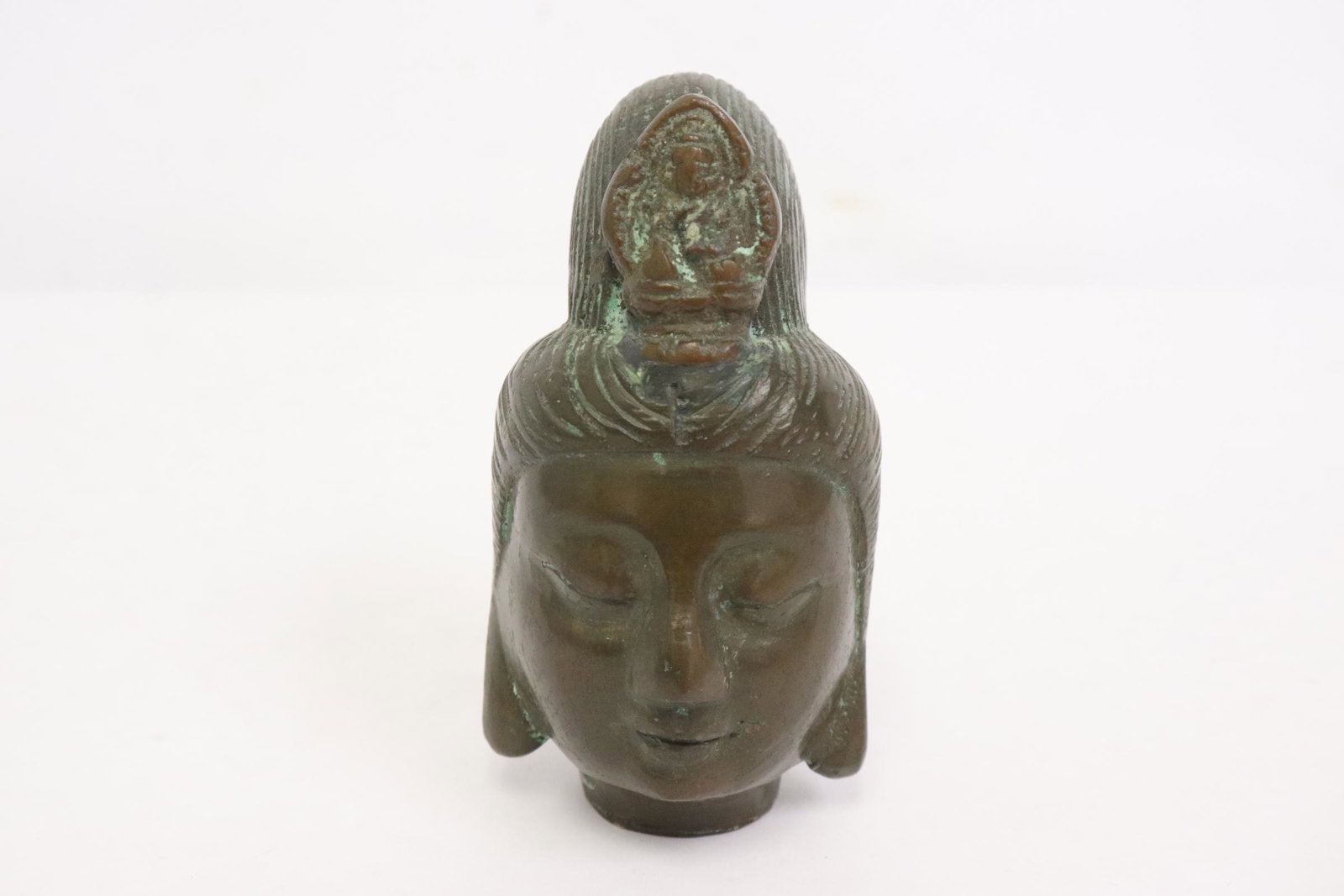 Antique Chinese bronze head of deity (1 of 9)