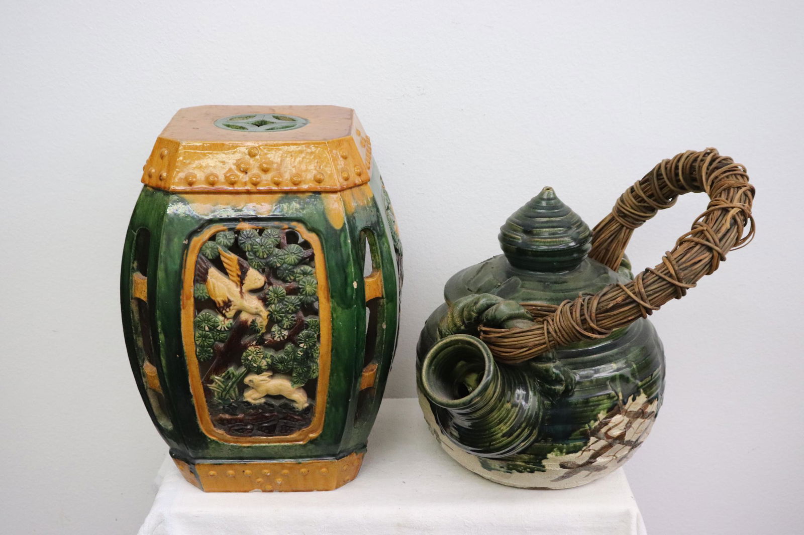 A massive earthenware teapot, & a sancai garden stool (1 of 12)