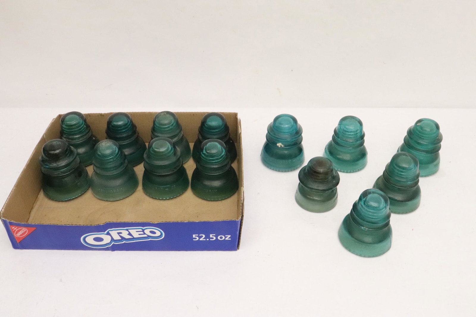 14 Hemingray blue/ green glass insulators (1 of 11)