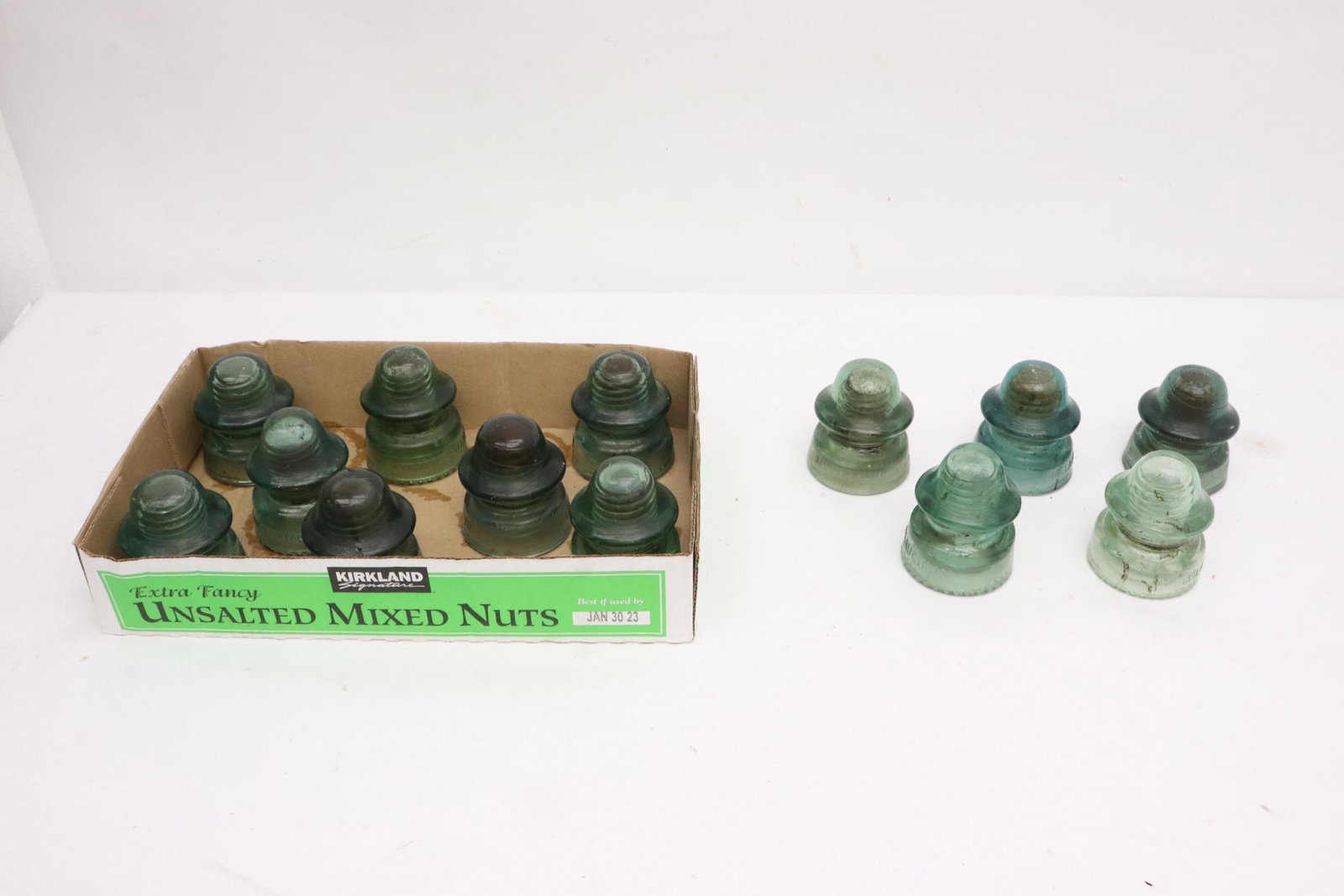 13 McLaughlin blue/ green glass insulators (1 of 12)