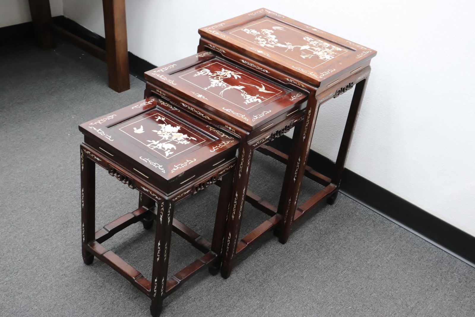 3 Chinese rosewood nesting tables (1 of 11)