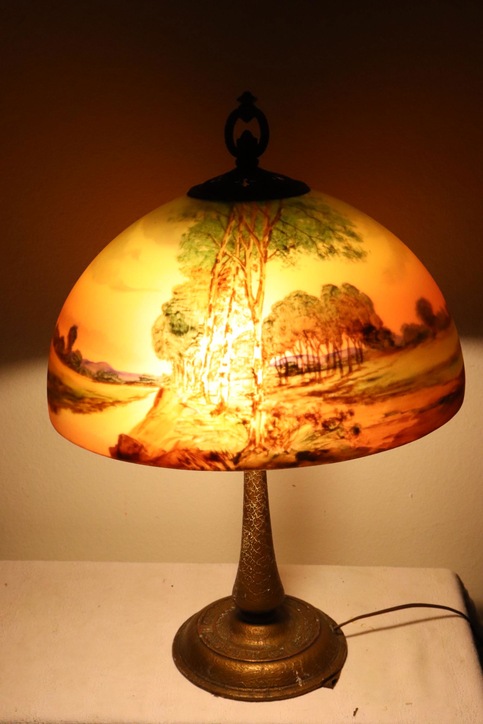 Handel table lamp w/ shade, both signed Handel (1 of 12)