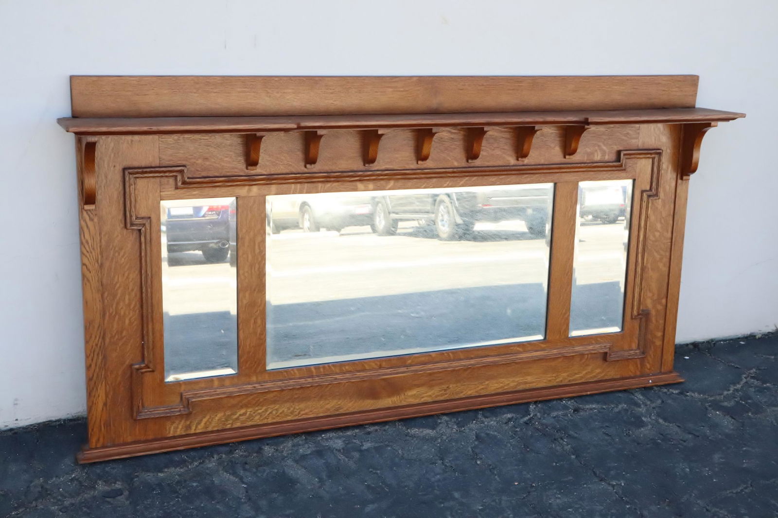 Victorian over mantle tiger oak wall mirror (1 of 8)