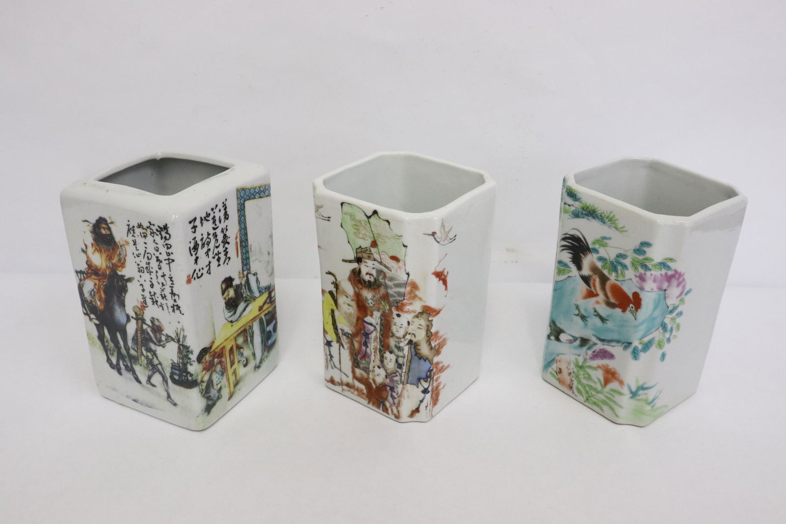 3 Chinese square famille rose brush holders (1 of 11)