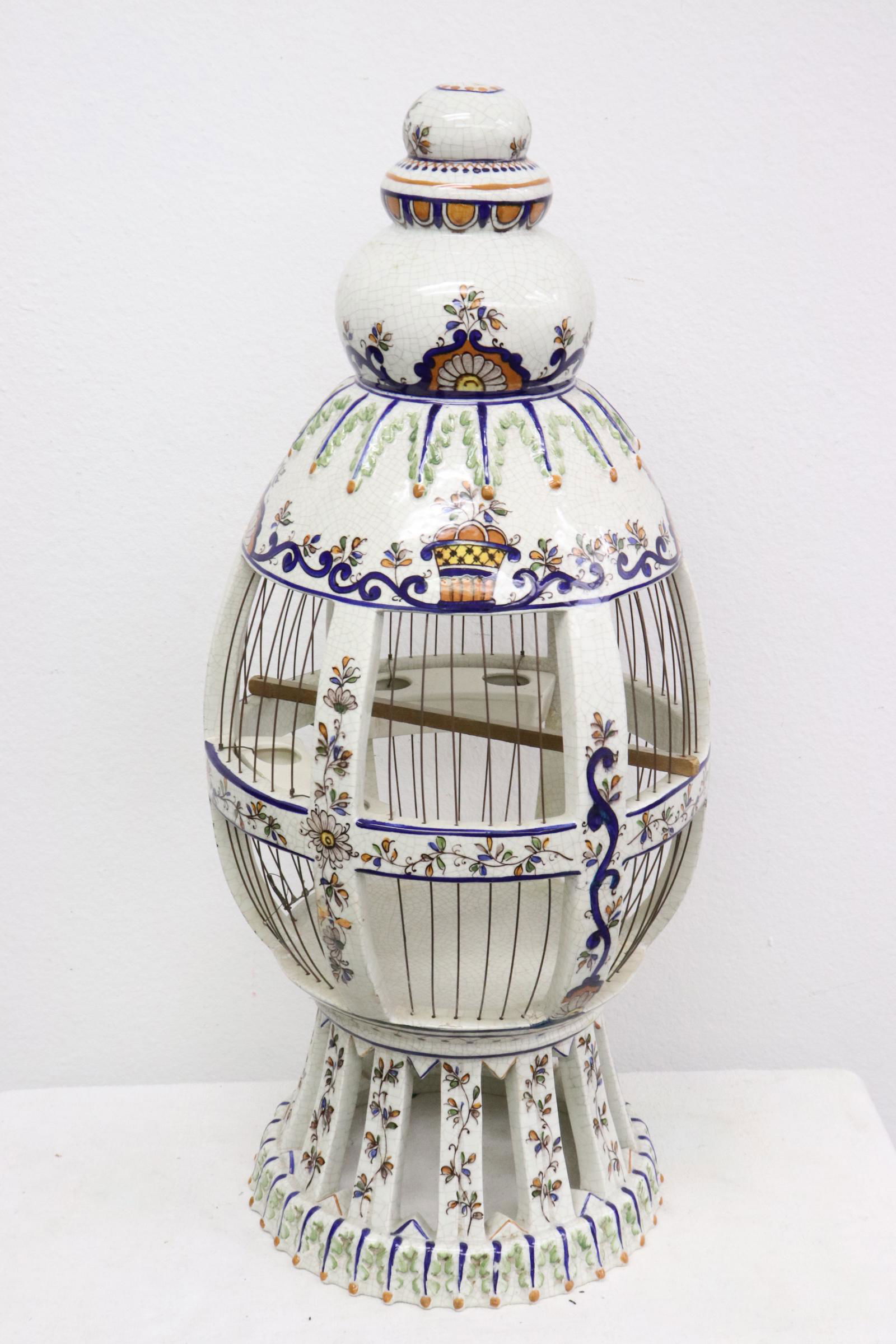 A rare Italian hand painted earthenware bird cage (1 of 10)