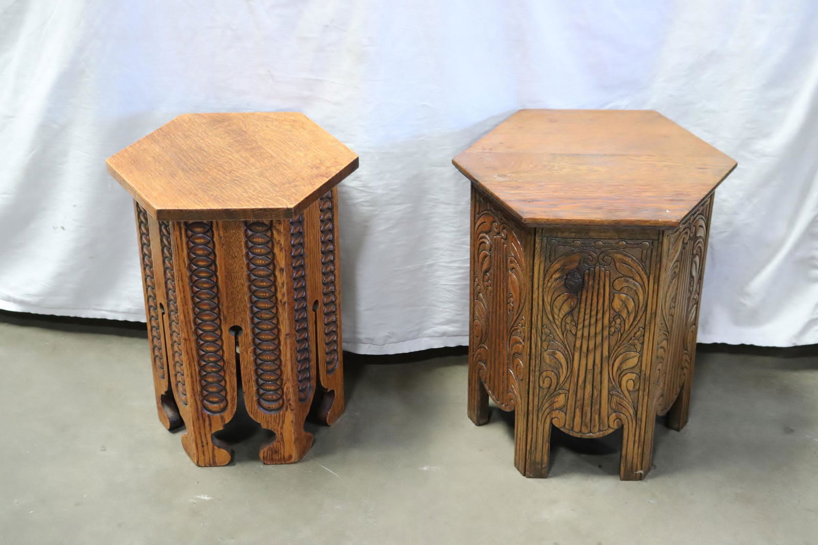 2 beautiful Victorian tiger oak hexagonal stand (1 of 9)