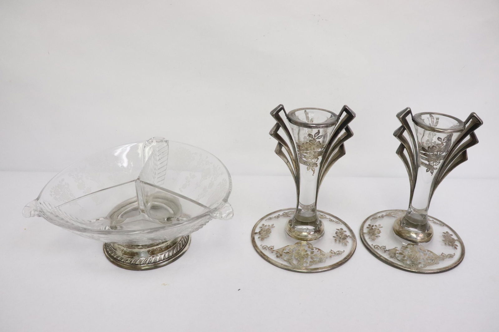 3 pieces deco glasses with sterling overlay (1 of 9)