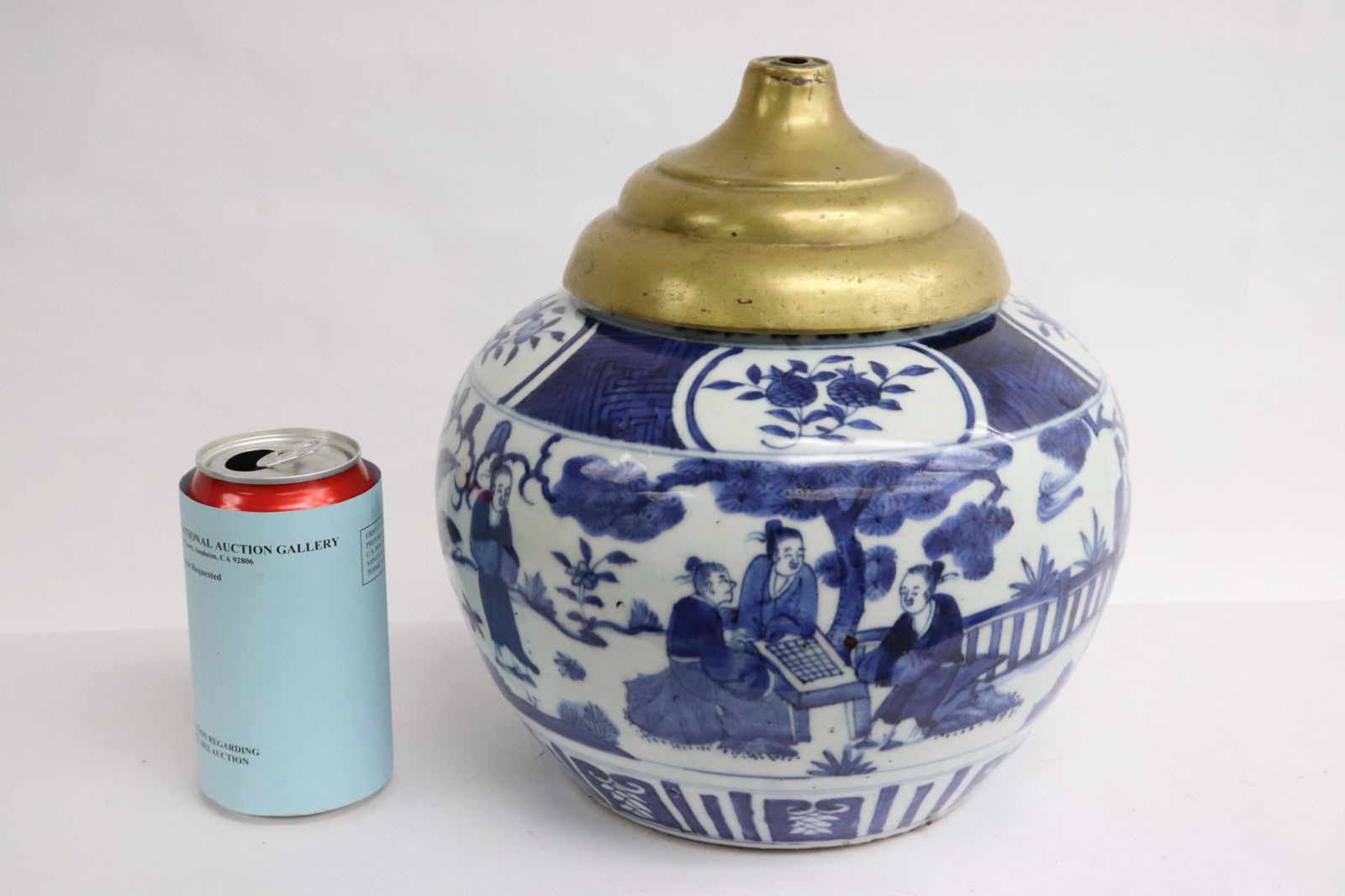 Ming blue and white jar made as lamp base, c1600 (1 of 10)