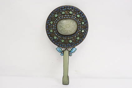 A magnificent Chinese antique enamel silver hand mirror (1 of 10)