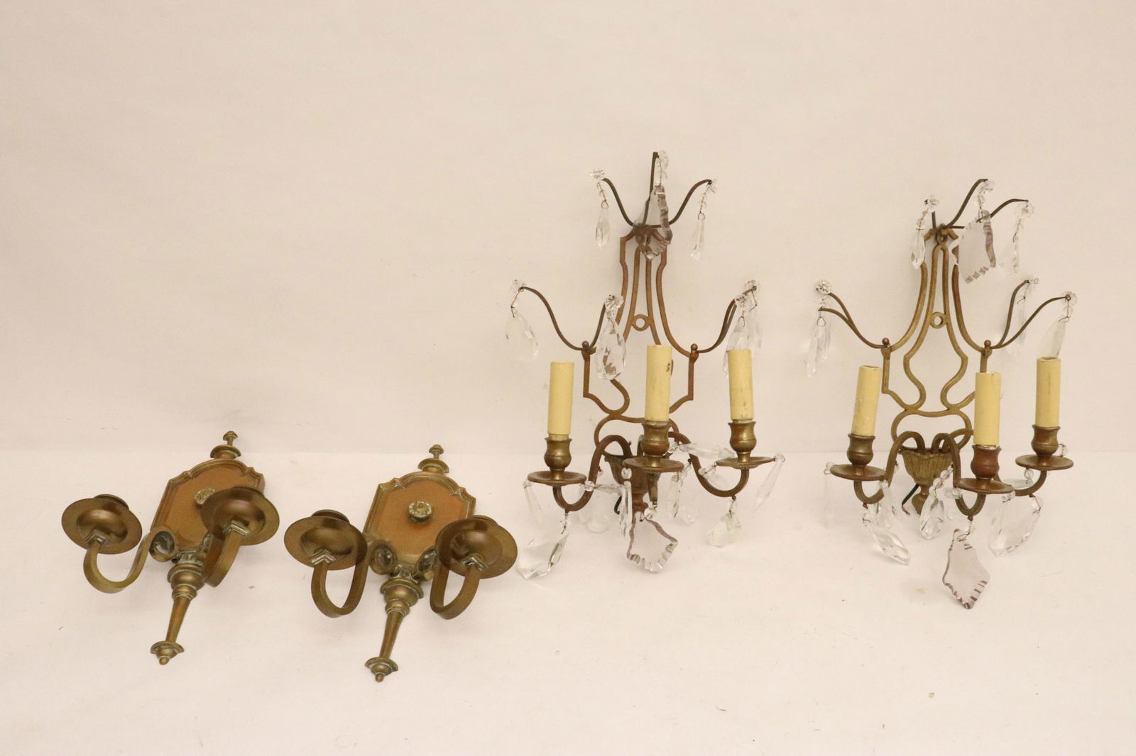 2 pairs vintage bronze and crystal wall sconces (1 of 10)