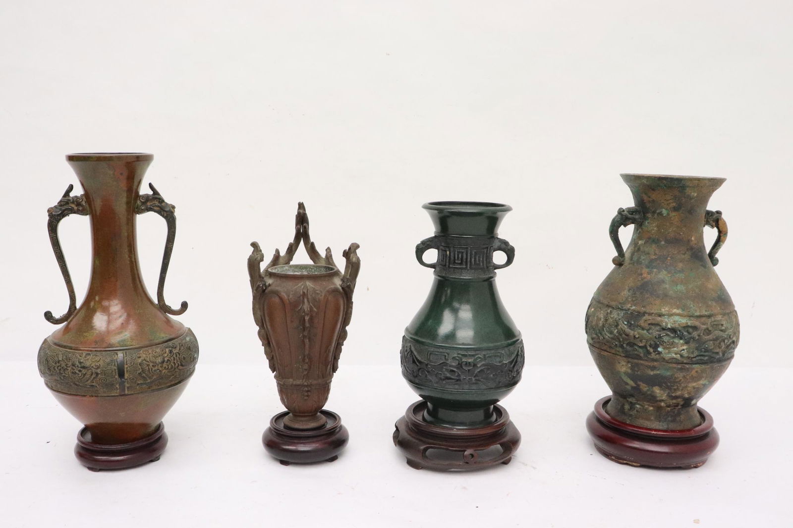 3 Asian bronze vases, and a painted spelter vase (1 of 10)