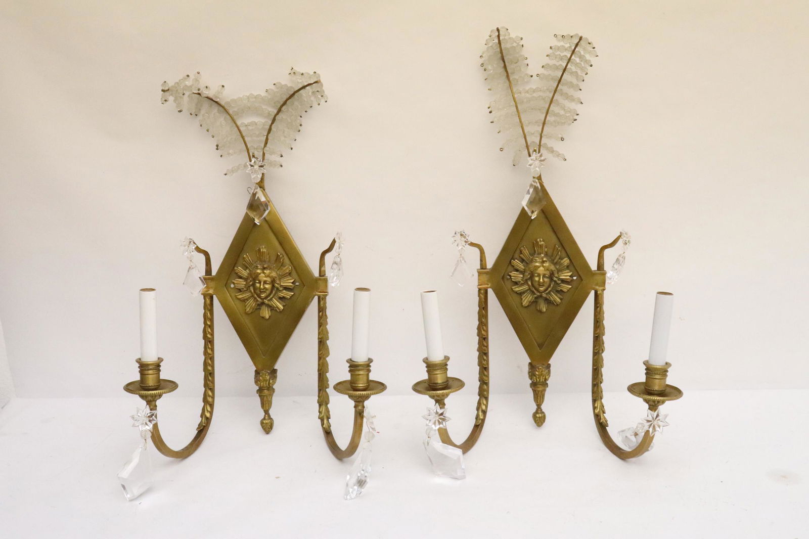 Pair antique bronze and crystal wall sconces (1 of 10)