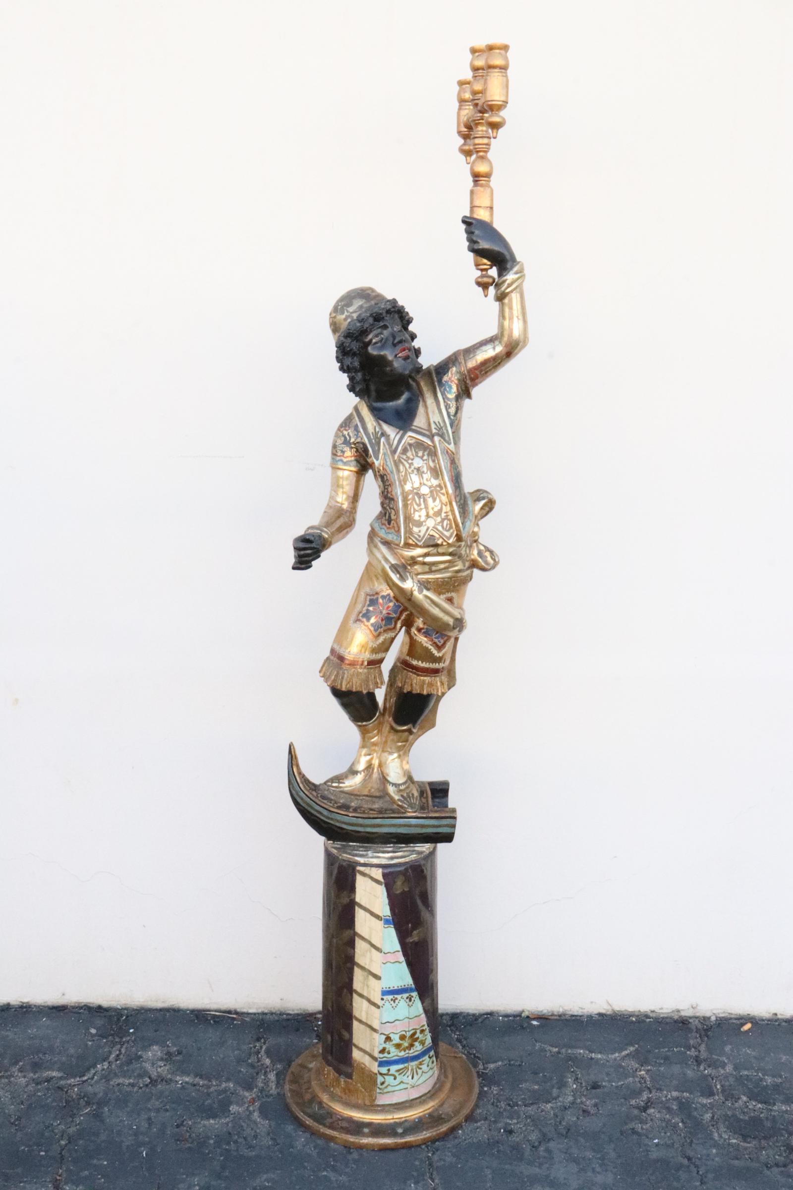19th century Venetian polychrome blackmoor: A beautiful 19th century Venetian polychrome blackmoor, 68.2"H