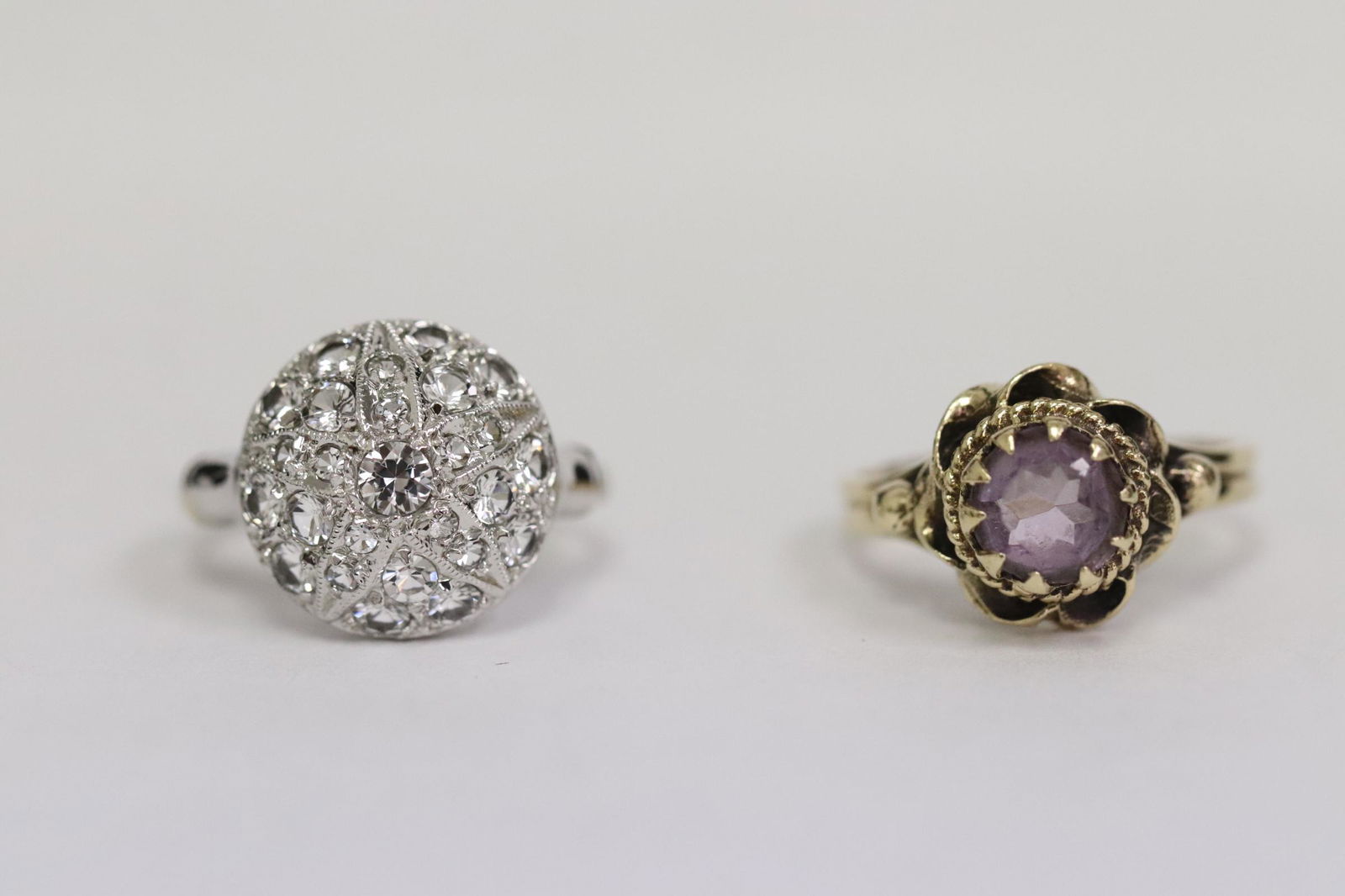 14K ring w/ amethyst, & 10K ring w/ clear stones (1 of 12)