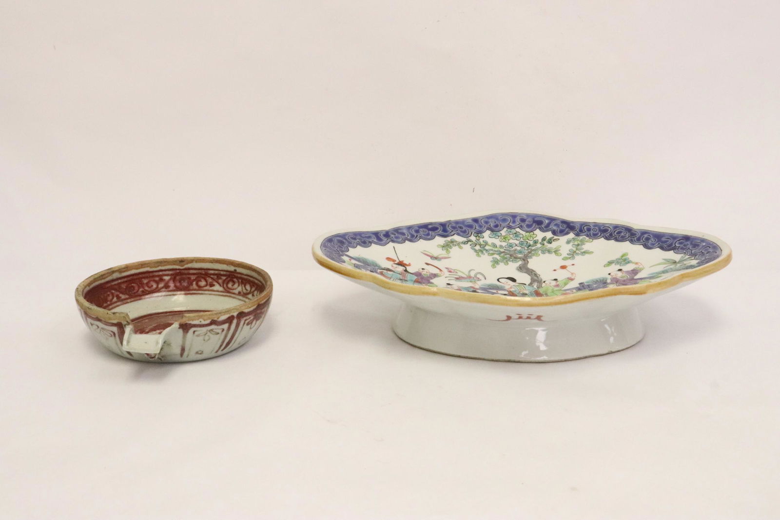 A famille rose plate, & a red and white water server (1 of 15)