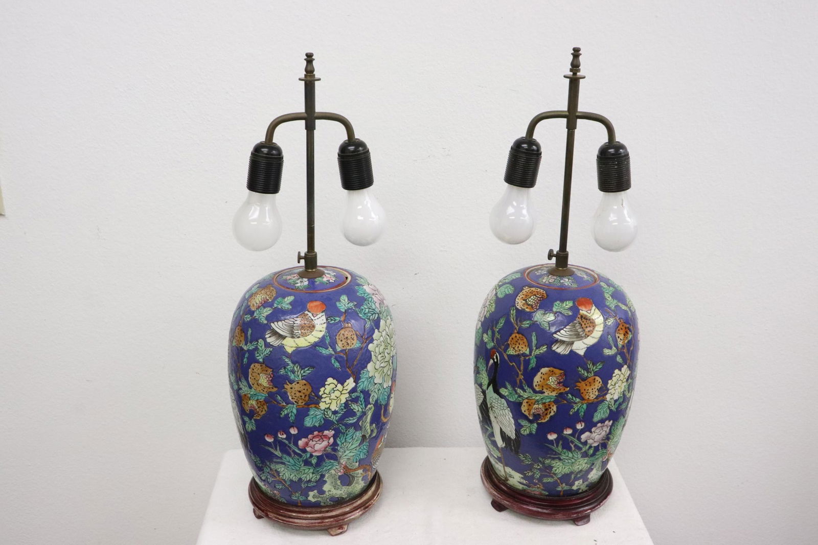 Pair Chinese porcelain covered jars, made as lamps (1 of 10)