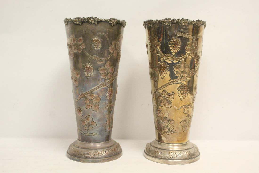 Pair Victorian silverplate on copper vases (1 of 10)