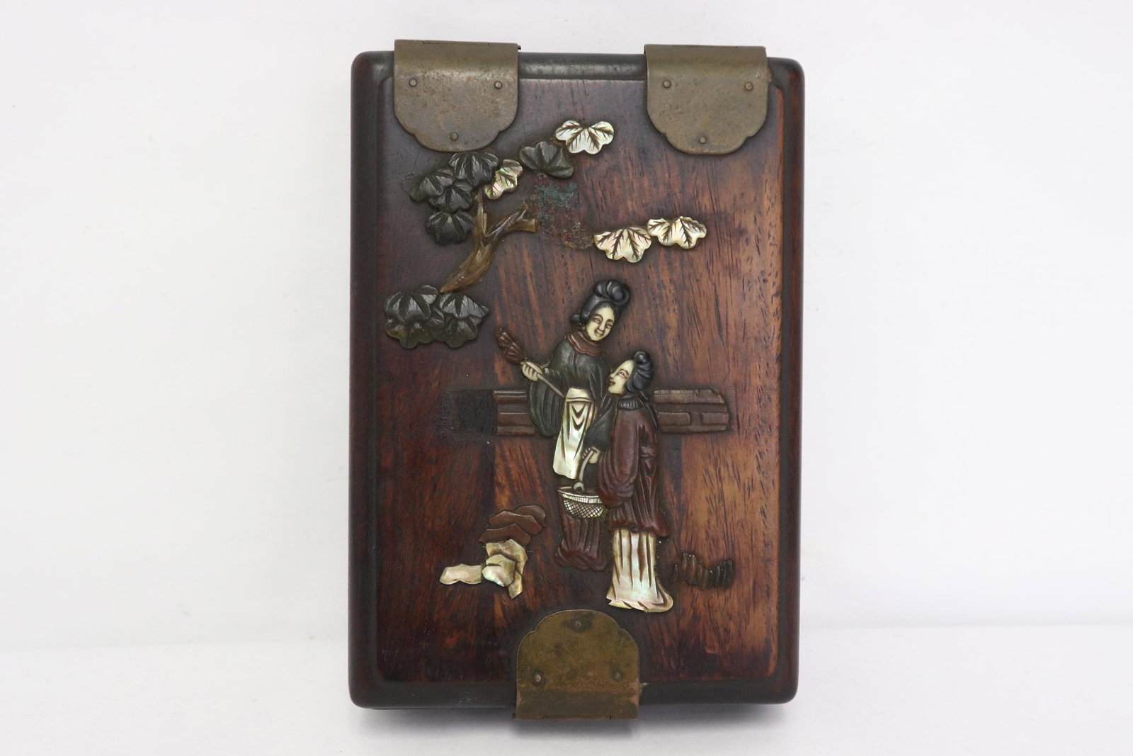 Chinese antique rosewood box with overlay: Chinese antique rosewood box with overlay, losses, 1.75"x6.7"x4.4"