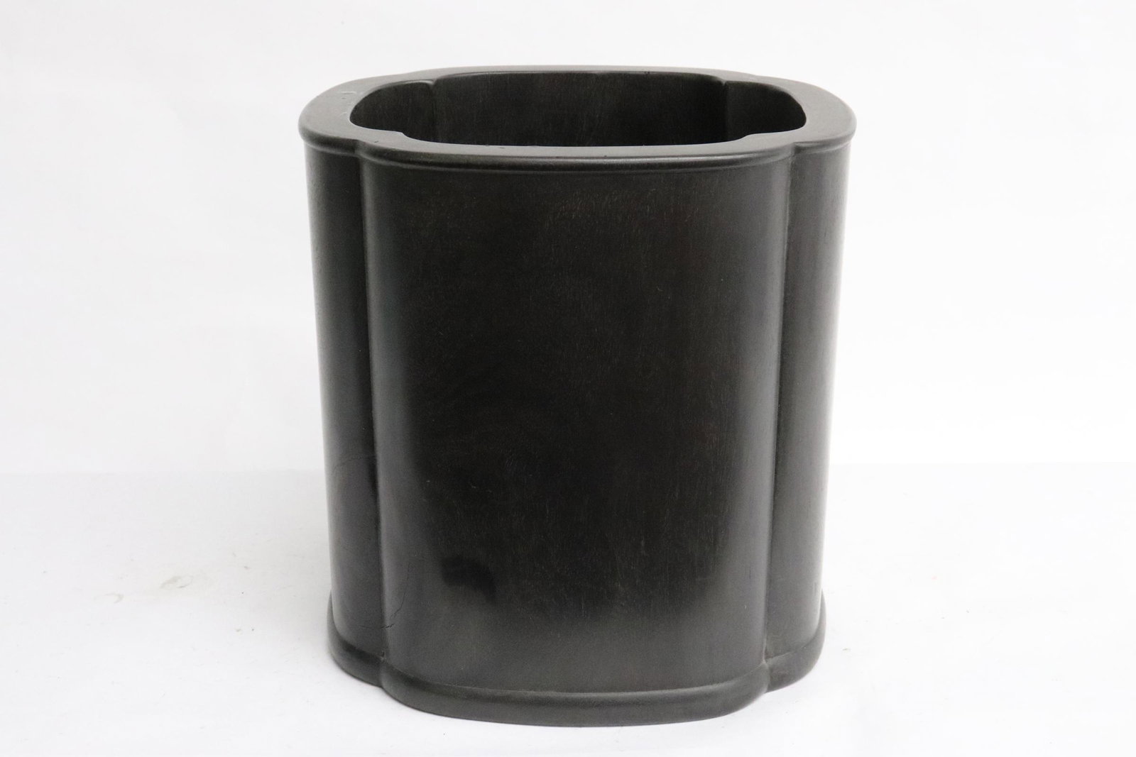 A rare Chinese zitan carved brush holder: A rare Chinese zitan carved brush holder, 7.35"x7.3"x7.3"