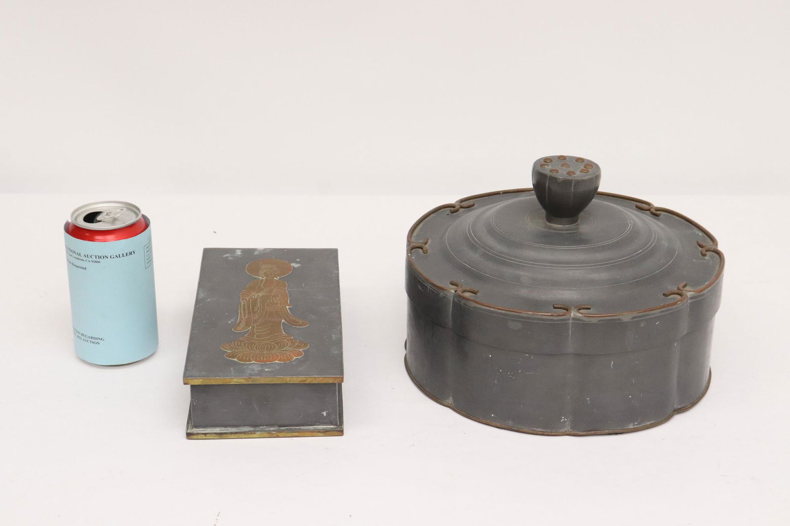 2 pieces Chinese vintage pewter boxes (1 of 10)