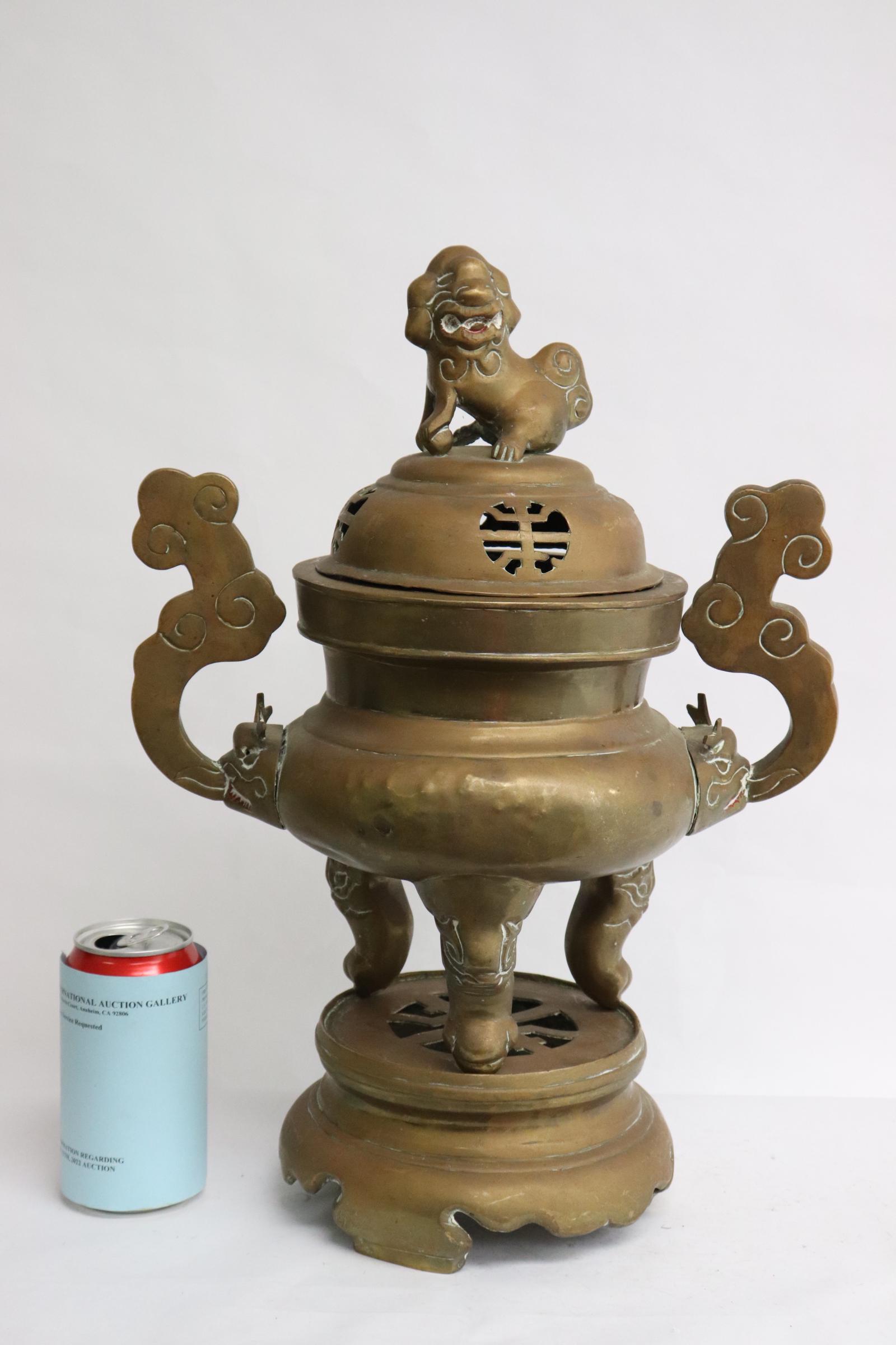 Large Chinese vintage brass/ bronze covered censer (1 of 9)