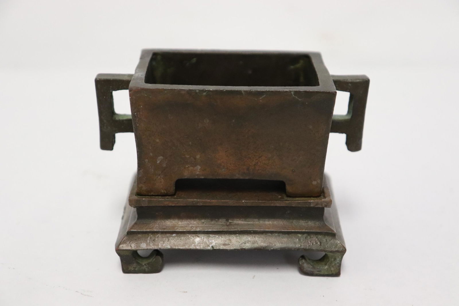 Chinese rectangular censer on bronze stand (1 of 9)