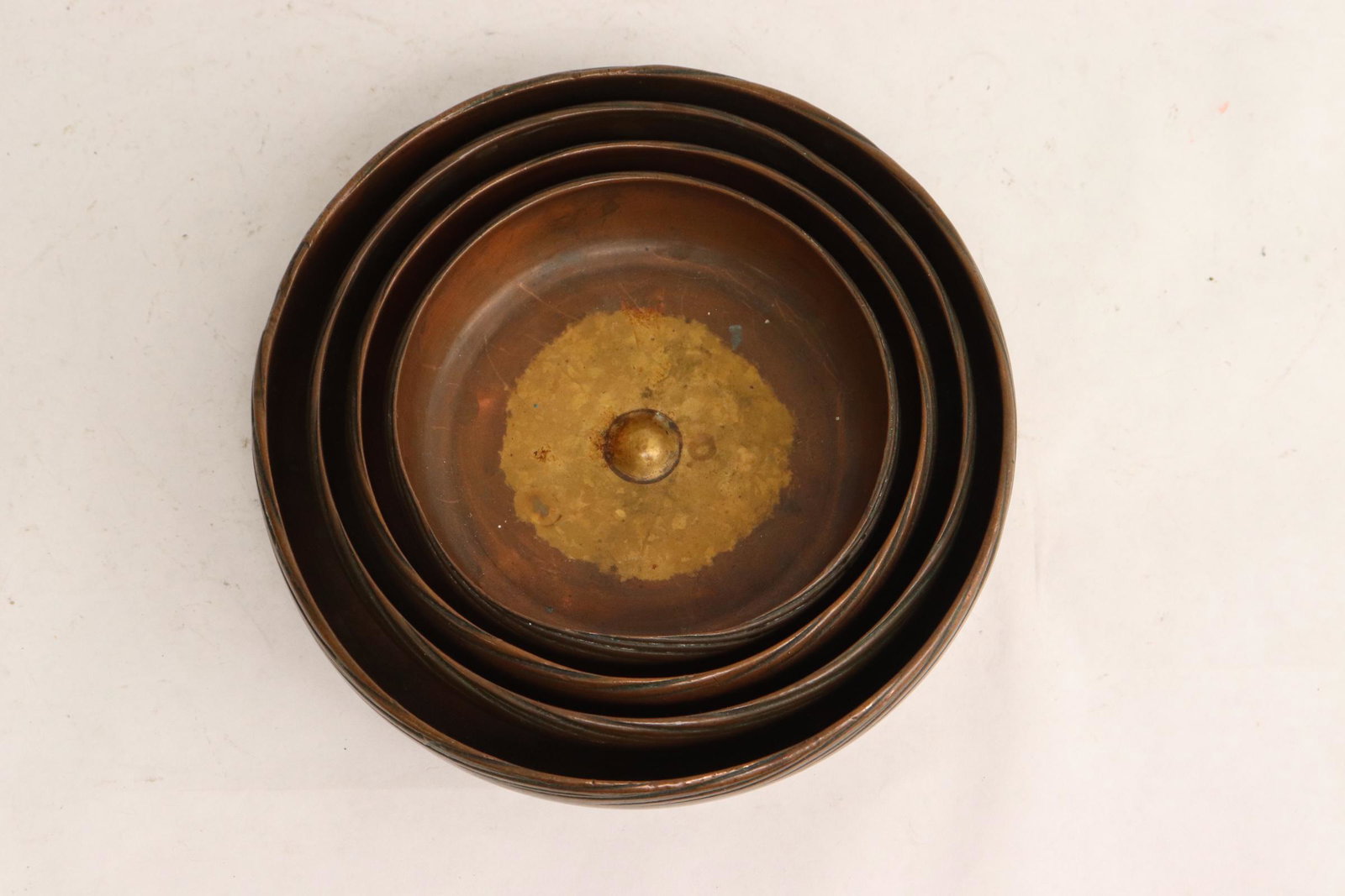 4 bronze nested bowl, signed Tiffany studio, New York: 4 bronze nested bowl, signed Tiffany studio, New York, 1"x3.6"dia - 1.5"x5.3"dia