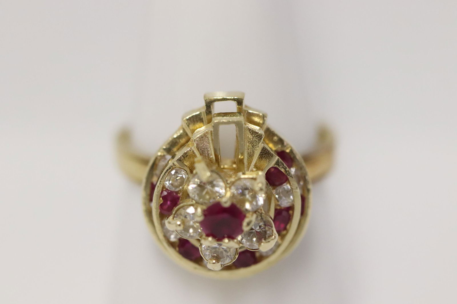 14K Y/G ring set with red and clear stones (1 of 11)