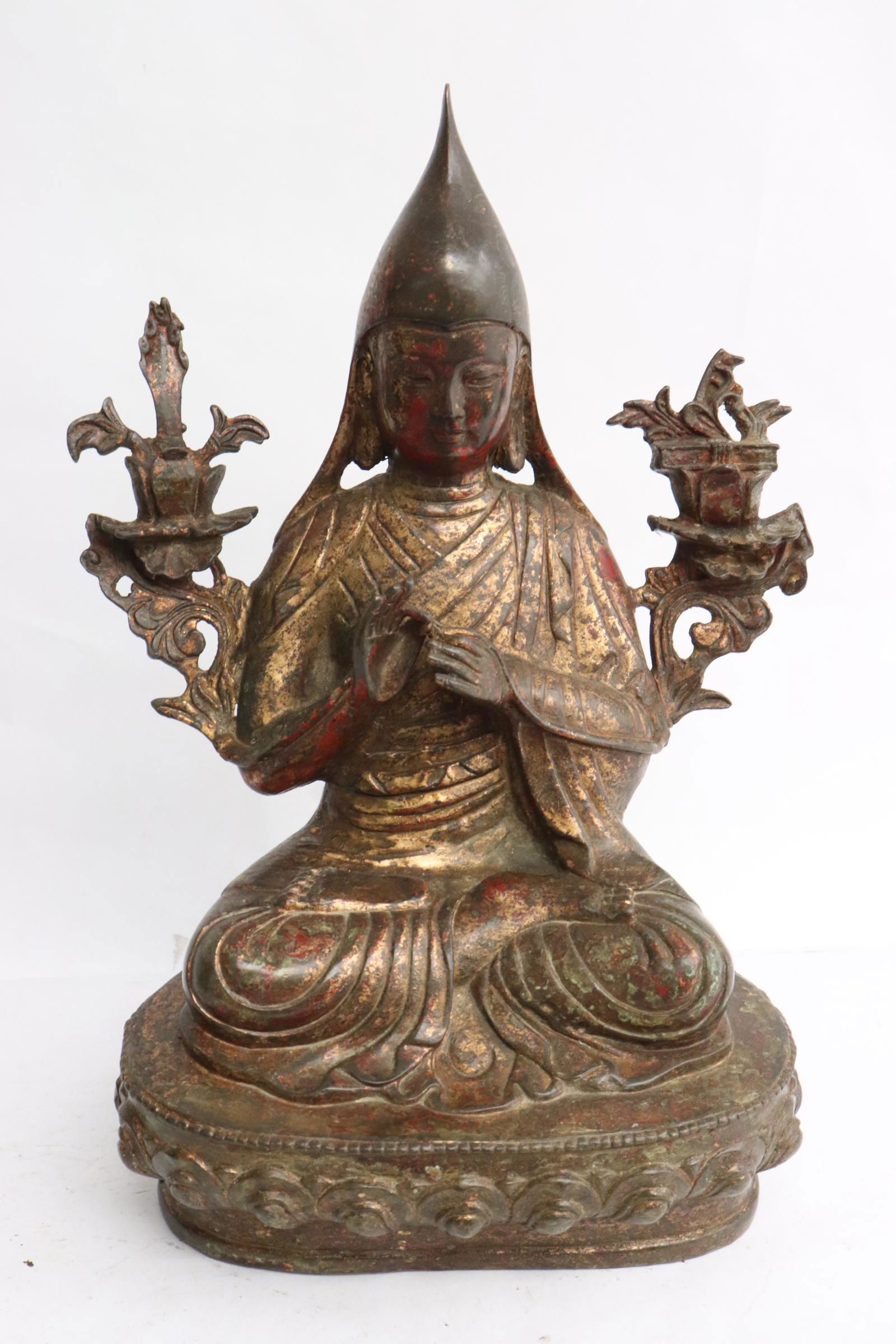 Fine Chinese painted bronze sculpture of deity (1 of 10)