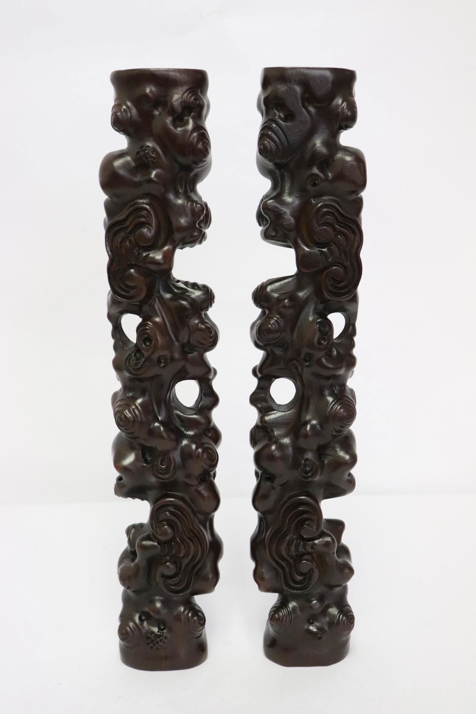 Pair Chinese wood carved scroll weights (1 of 10)