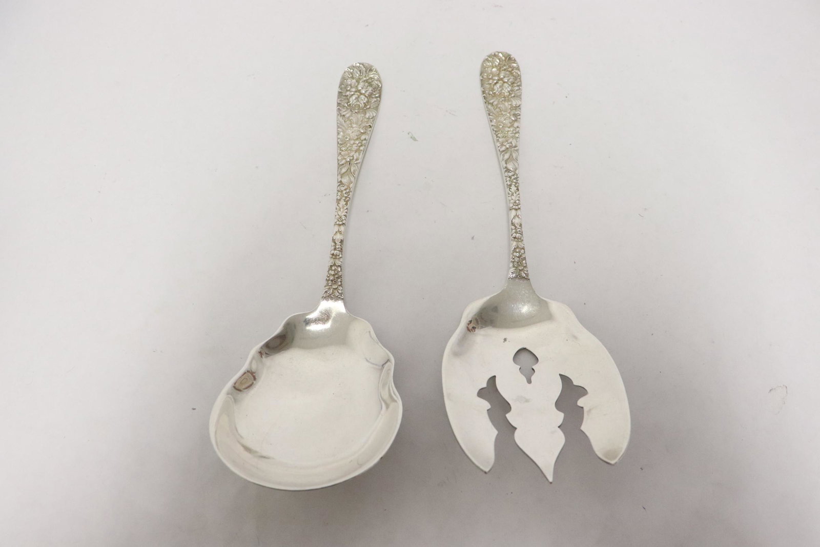 A Steiff serving spoon, and a Stieff serving fork: A Steiff serving spoon (9"L), and a Stieff serving fork (9.25"L), wt. 256gm