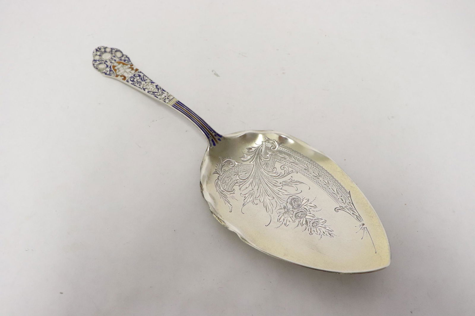 An antique sterling cake server w/ enamel decoration (1 of 10)