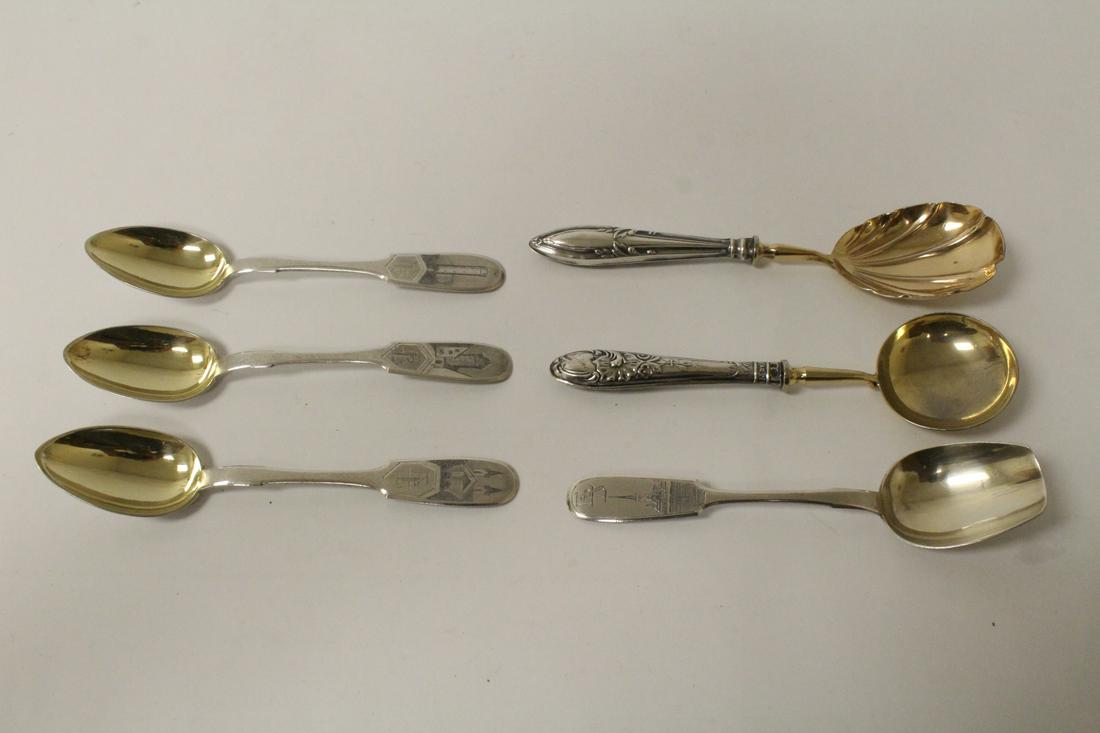 6 Russian 875 silver parcel gilt spoons (1 of 11)