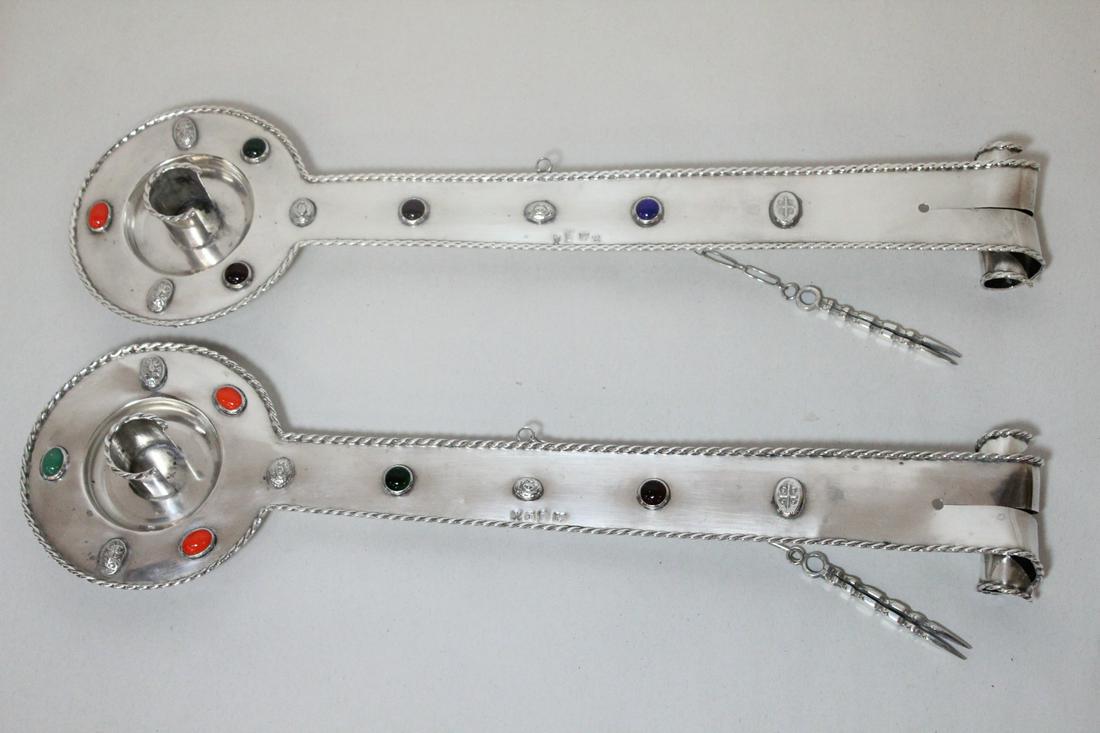 Pair silver candle holders w/ jewels & sniffers (1 of 10)