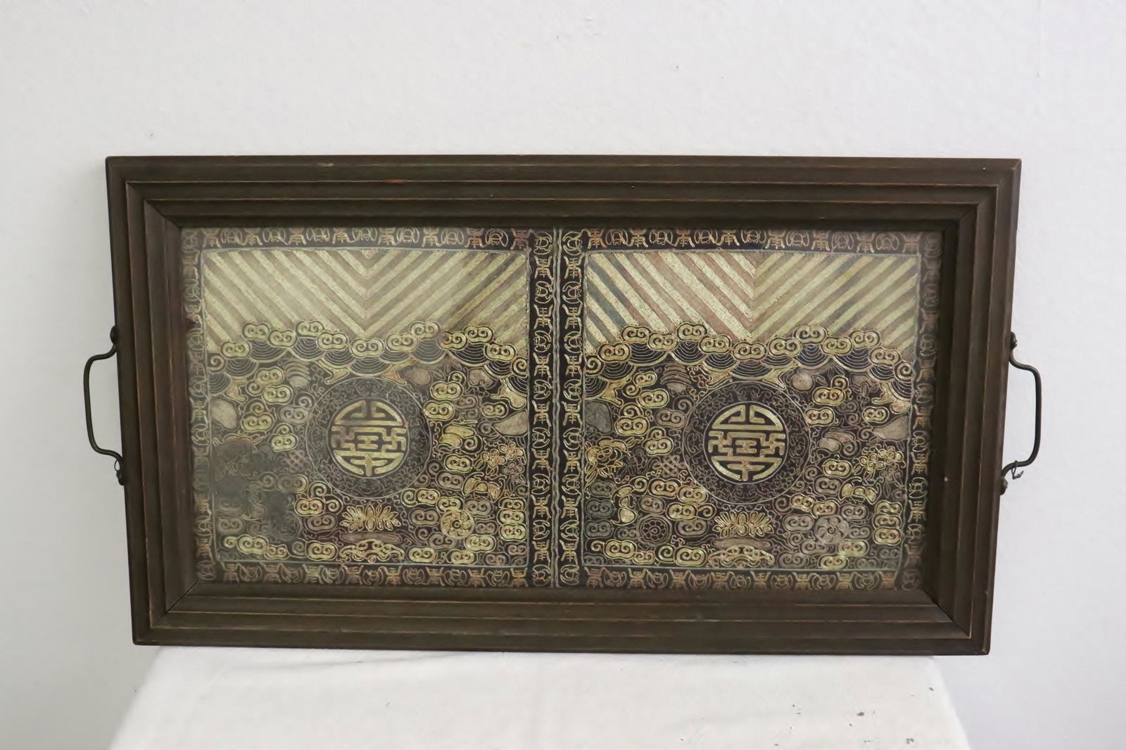 Antique Chinese embroidery panel in frame (1 of 11)