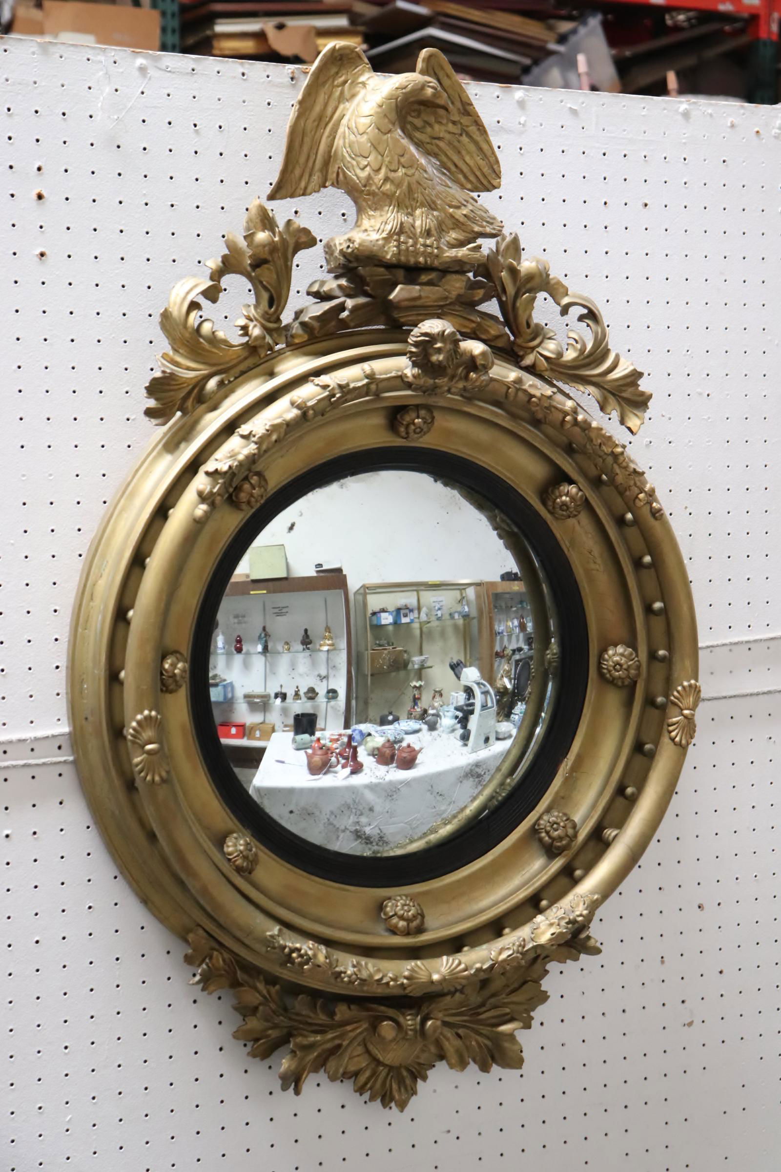 19th c. regency carved giltwood convex mirror (1 of 11)