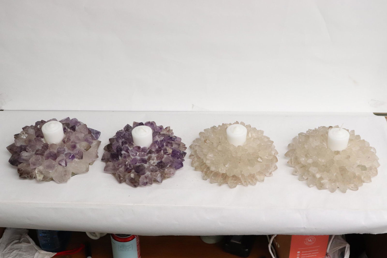 2 pr amethyst & rock crystal decorated candle holders (1 of 8)