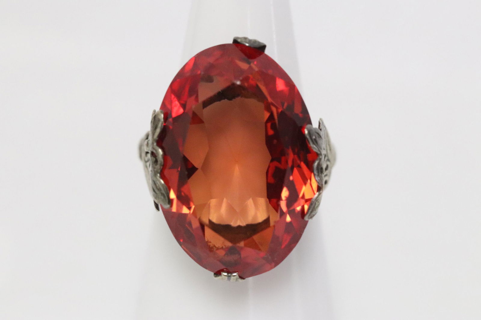 Victorian 9 Y/G ring w/ large orange color stone (1 of 9)