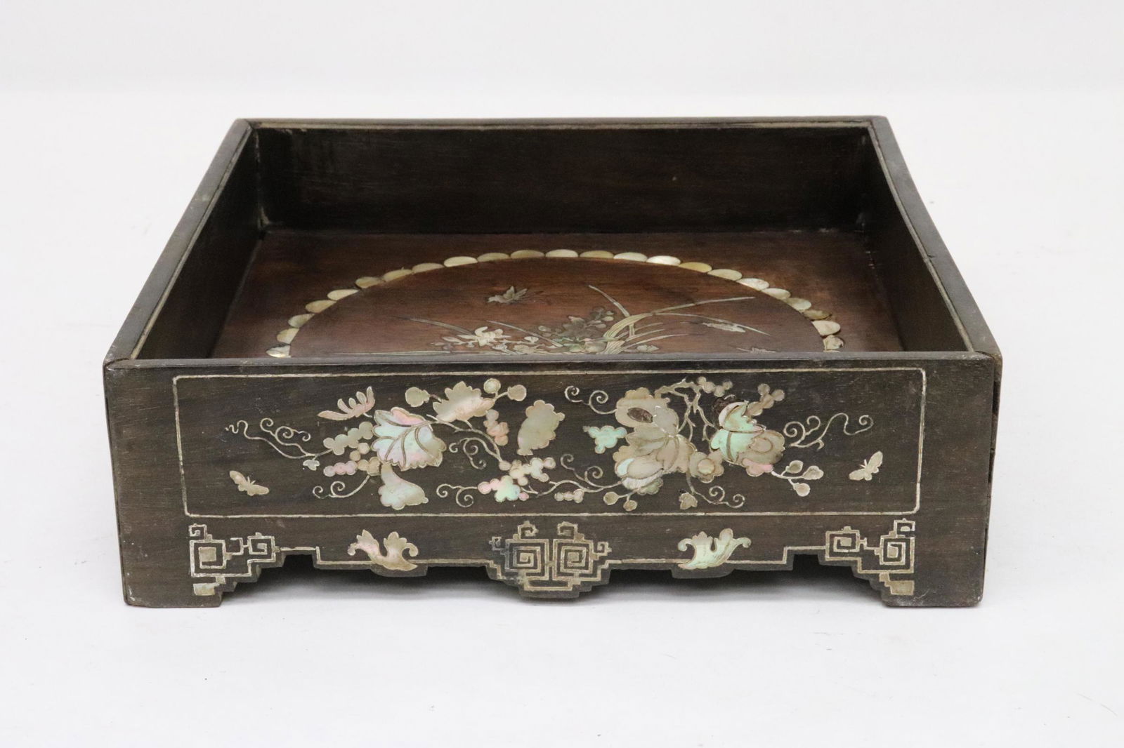 Antique Chinese rosewood tray w/ MOP inlaid (1 of 8)