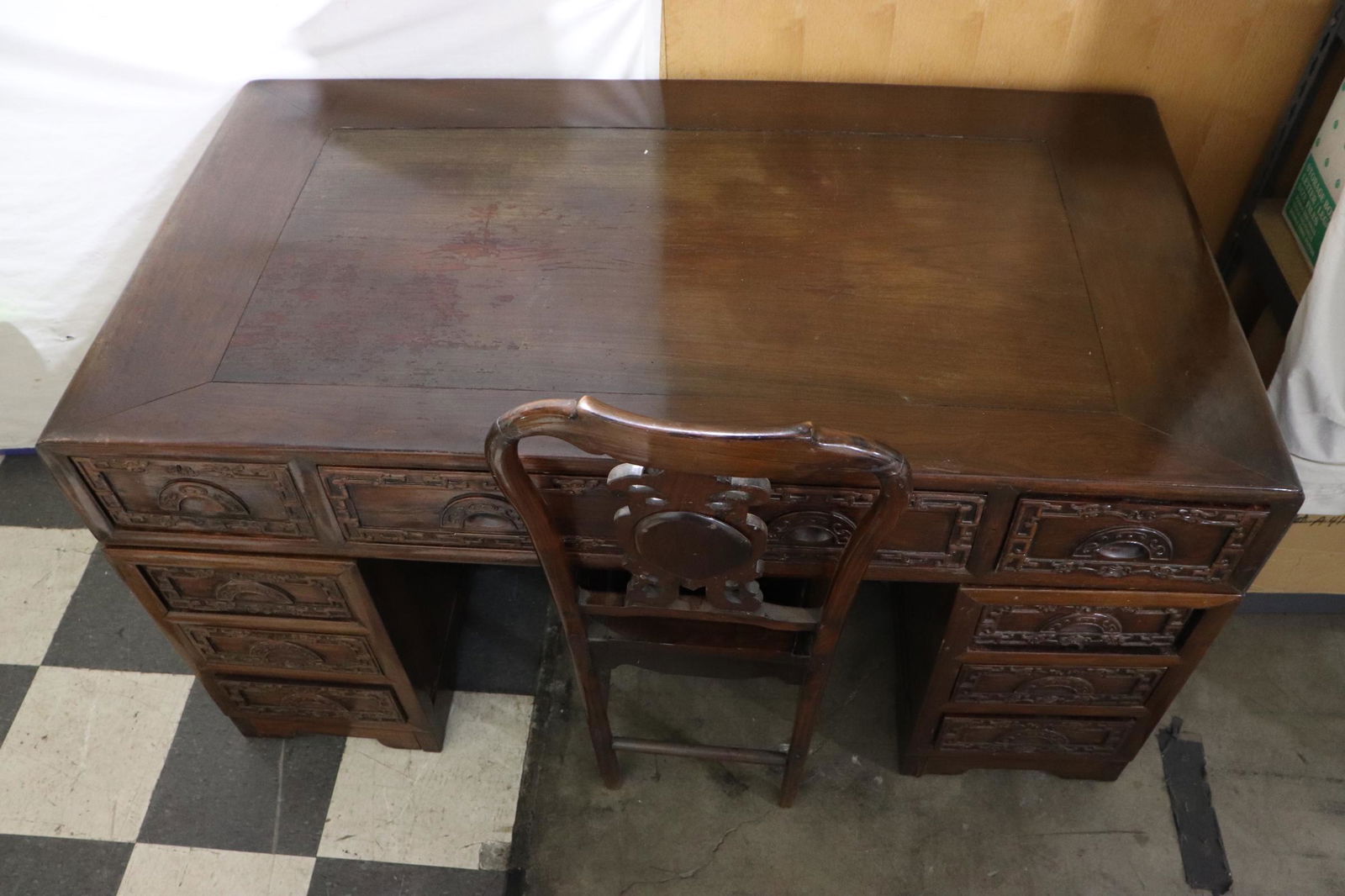 Chinese rosewood desk w/ rosewood marble back chair (1 of 13)