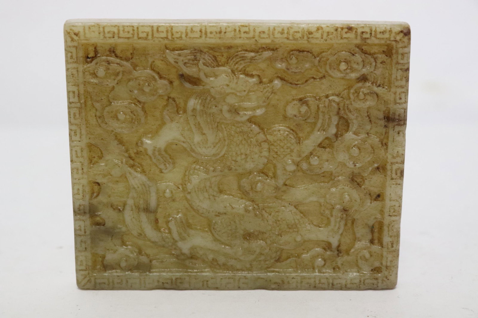 Large celadon jade carved plaque (1 of 9)