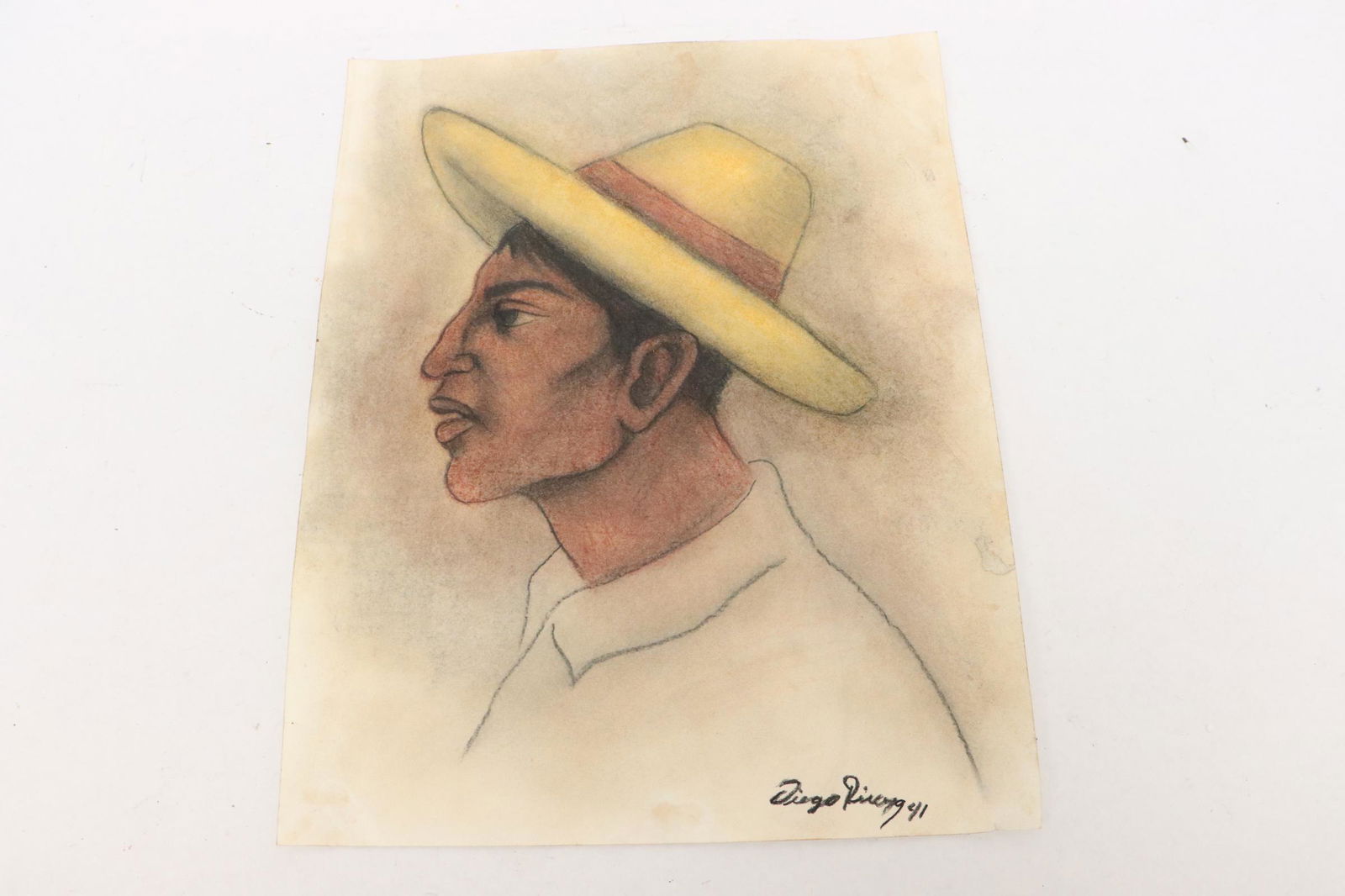 Color pencil on paper, attributed to Diego Rivera, w/ certificate (1 of 9)
