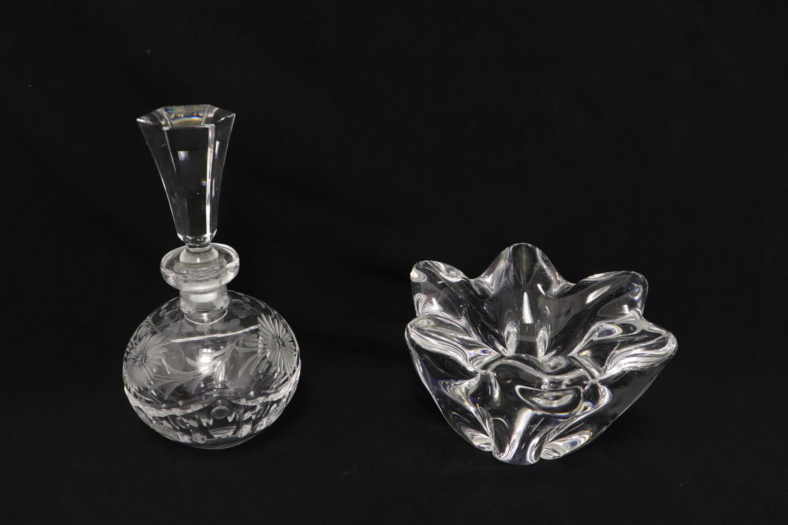 a Baccarat crystal bowl, & an etched crystal bottle (1 of 11)