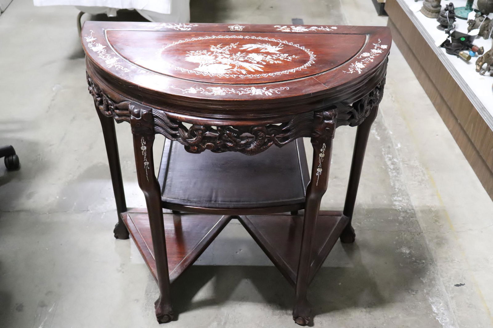 Chinese MOP inlaid rosewood half moon table (1 of 9)