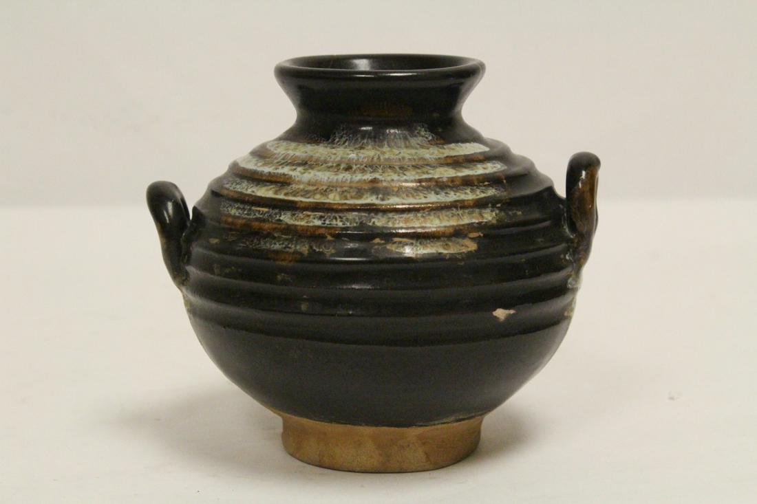 Chinese dark brown glazed earthenware handled jar (1 of 10)