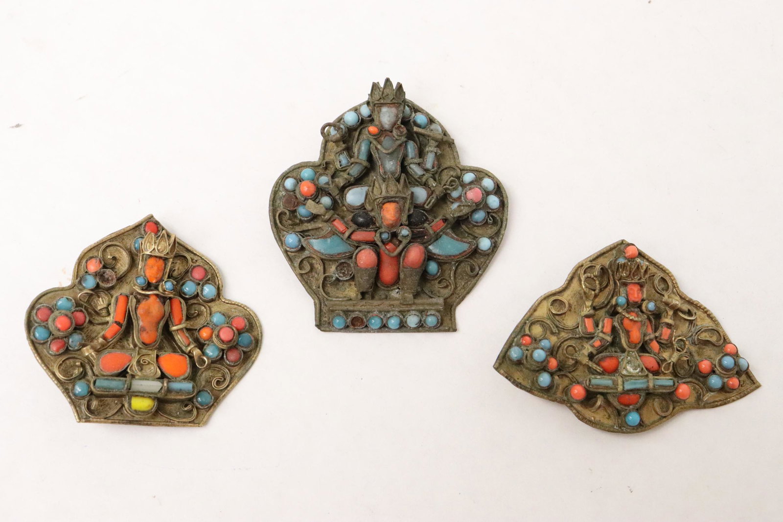 3 Chinese/ Tibetan religious ornaments: 3 Chinese/ Tibetan religious ornaments, 1.8"H - 2.3"H