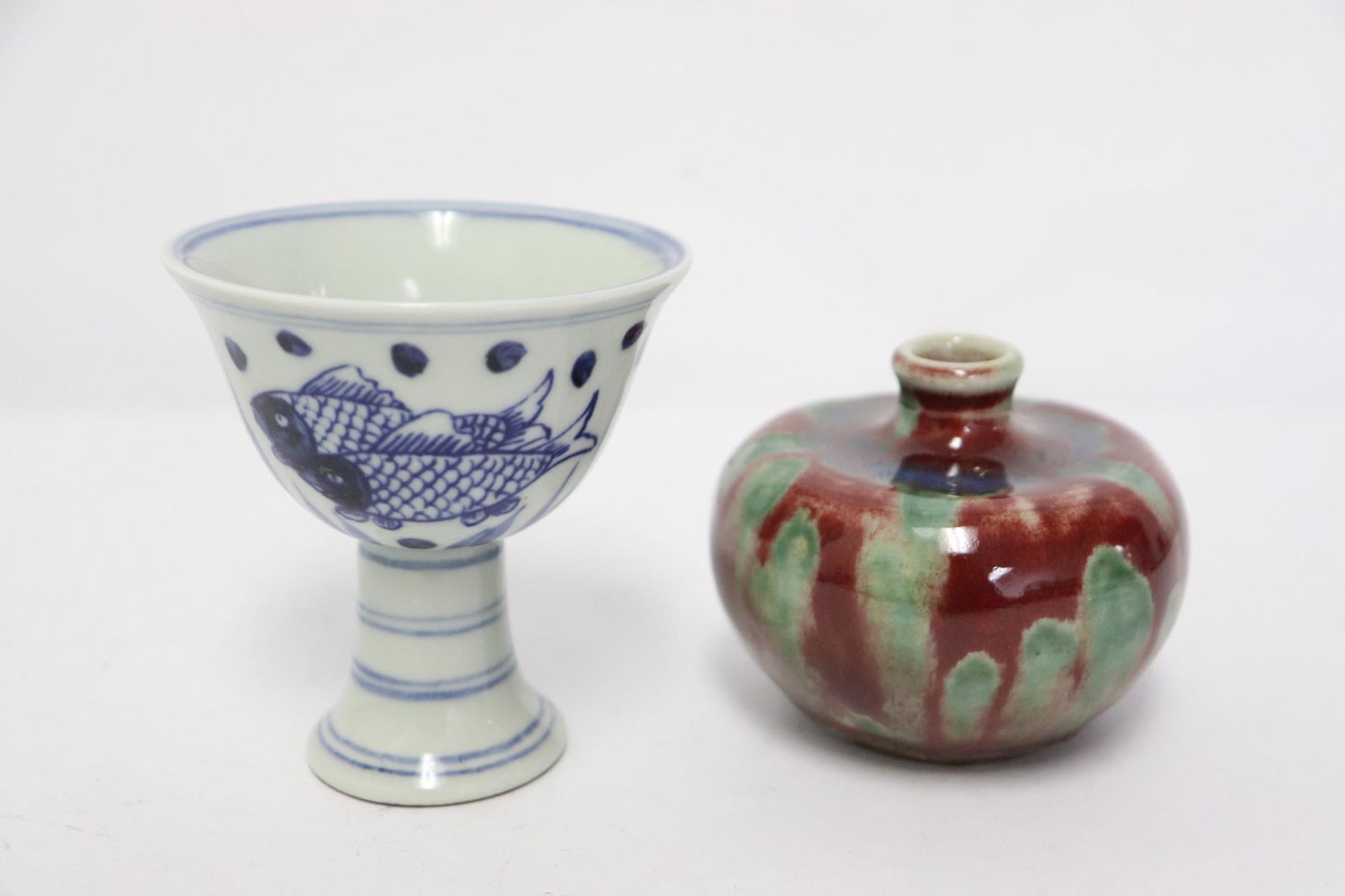 A b&w stem bowl, and a red glazed water dripper (1 of 11)
